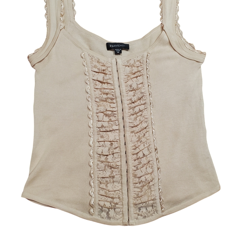 Bebe Cream Lace Trim Tank Top
